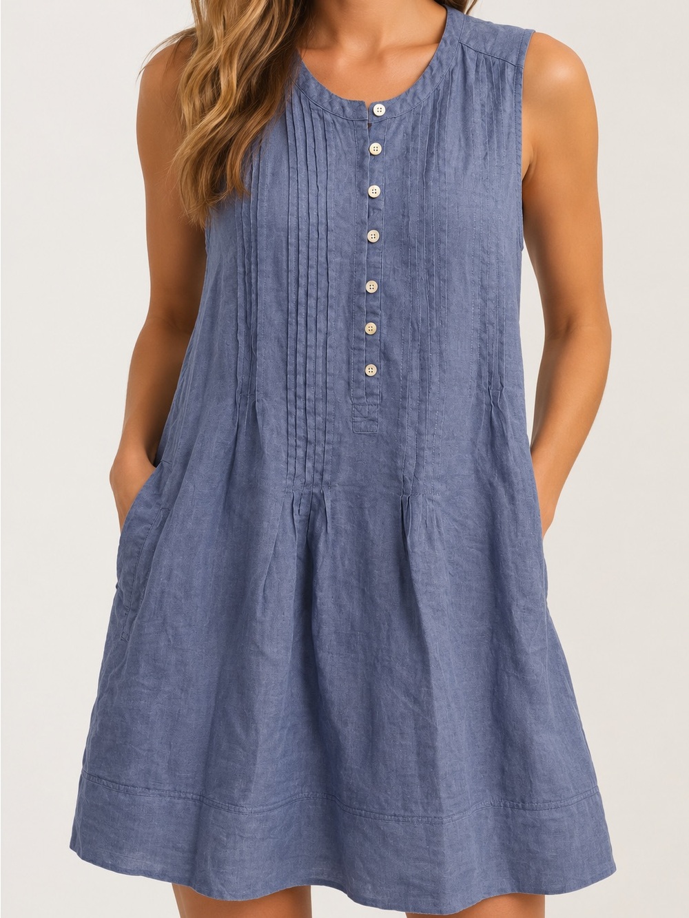 Quince 100% European Linen Sleeveless Swing Dress Blue Size L